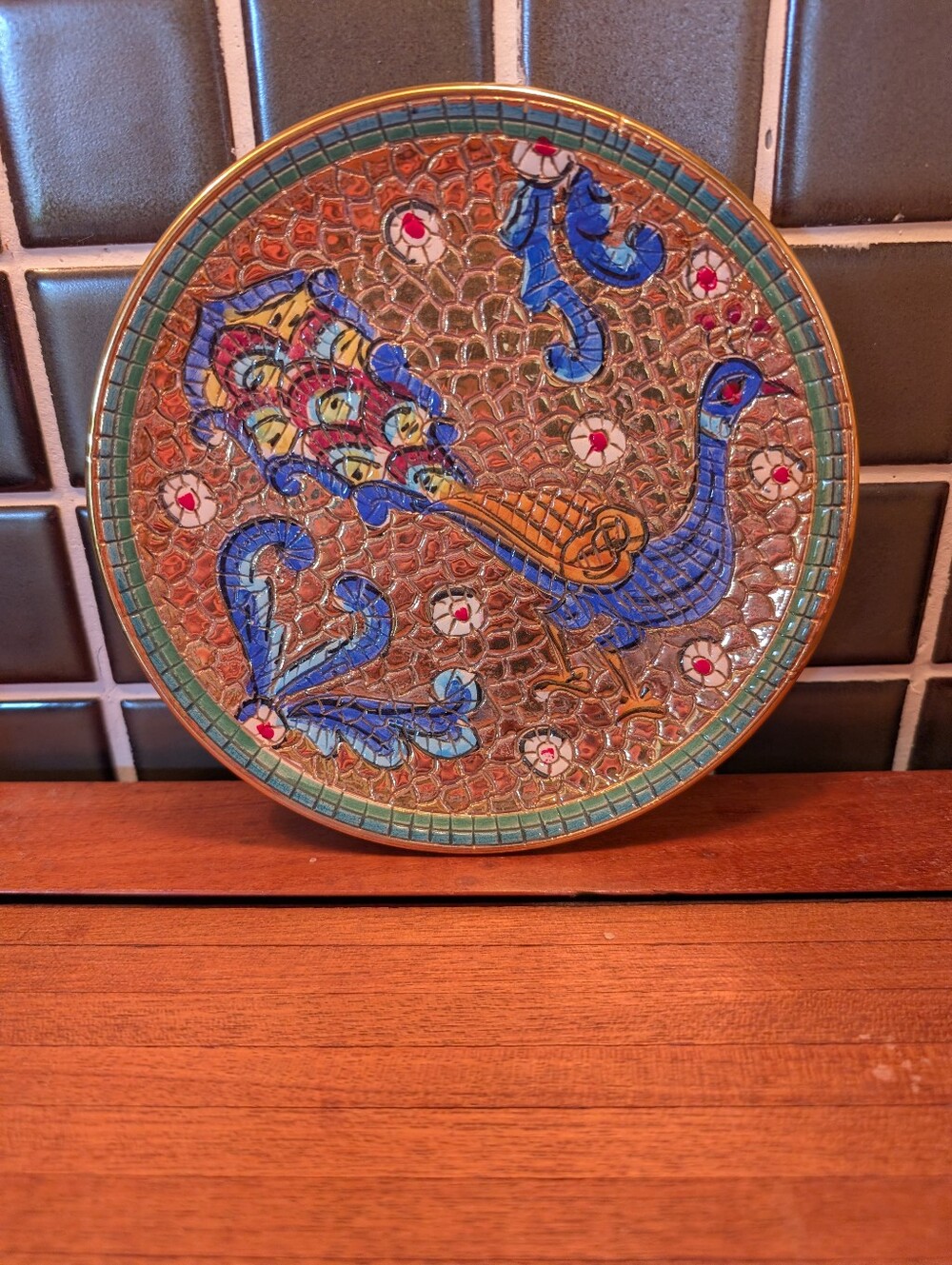 MCM Mario Sambuca Mosaic Peacock Plate.